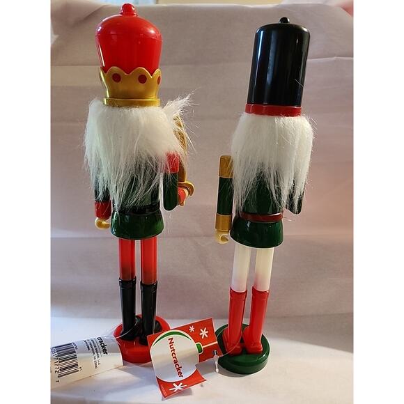 Set of 2 Christmas Plastic Nutcracker Soldier table Decorations 9" Tiered Trays - Picture 5 of 7